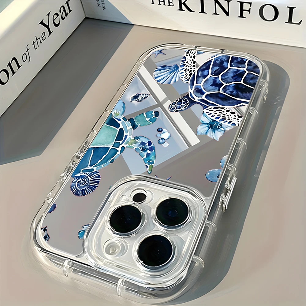 Charming Blue Watercolor Sea Turtle Mirror Phone Case – Soft Cover