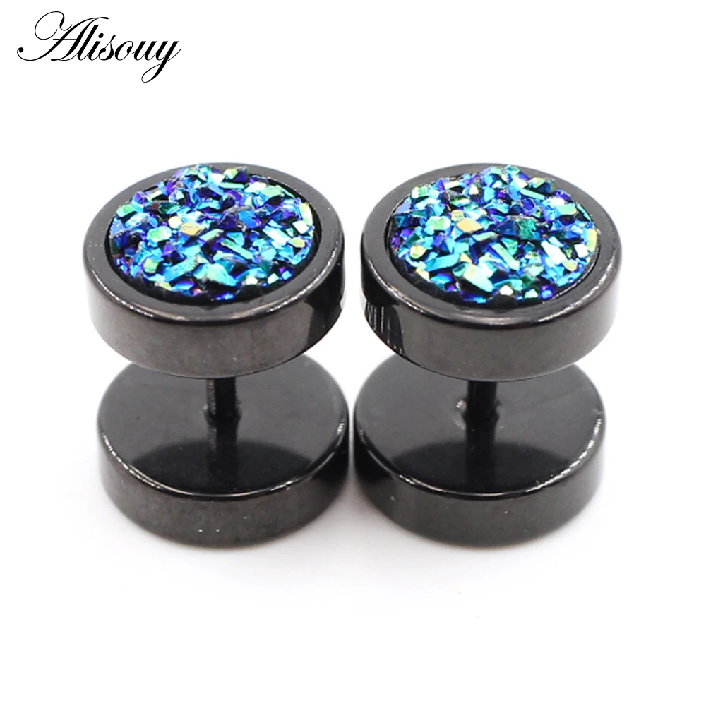 Stainless Steel Punk Double-Sided Crystal Barbell Ear Studs