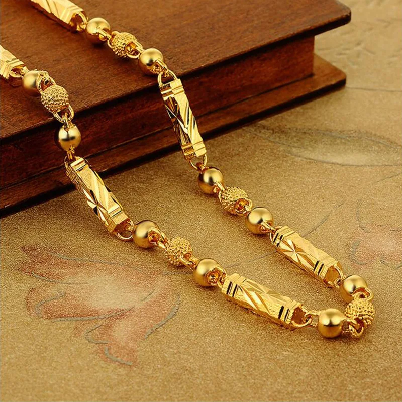 

Simple Male 18K Gold Necklace Hexagonal Buddha Bamboo Chain Fine Jewelry Clavicle Necklaces for Men Boyfriend Birthday Gifts