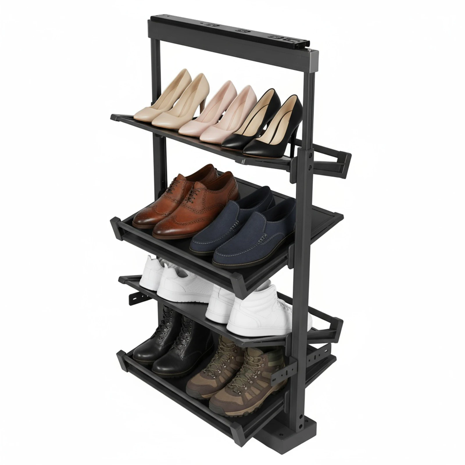 4 Tier Pull-Out Vertical Shelf Organizer Adjustable Height Retractable Shoe Rack Organizer for Small Bedroom Closet