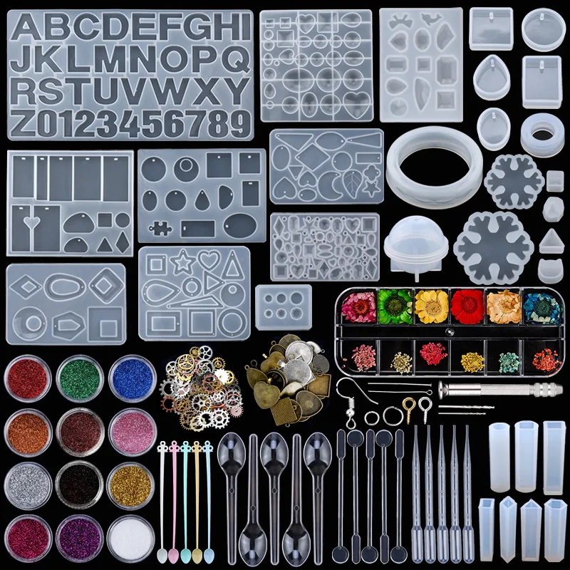 초보자용 올인원 송진 몰드 키트, 실리콘 몰드 스타터 키트, 에폭시 송진 용품, DIY 쥬얼리 제작 공예, 홈 데코