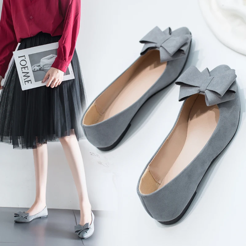 

Large Size Spring Bow Flats Shoes Woman Butterfly-Knot Ballets Office Shoes Pointed Toe Shallow Slip On Foldable Ballerina