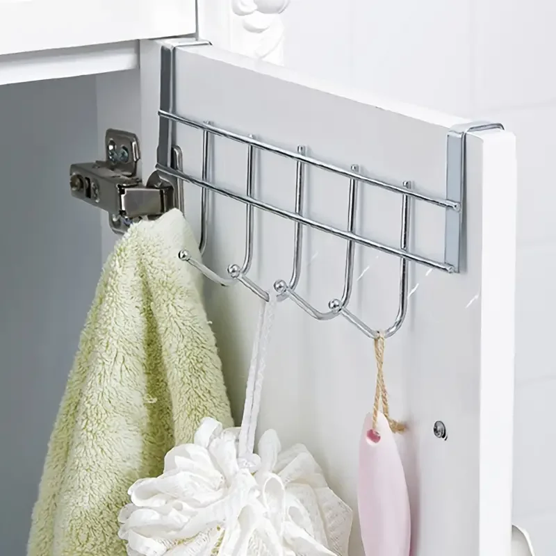 Cabinet hooks stainless steel 5-hook punch free strong and durable for shower doors and closet 1Pcs