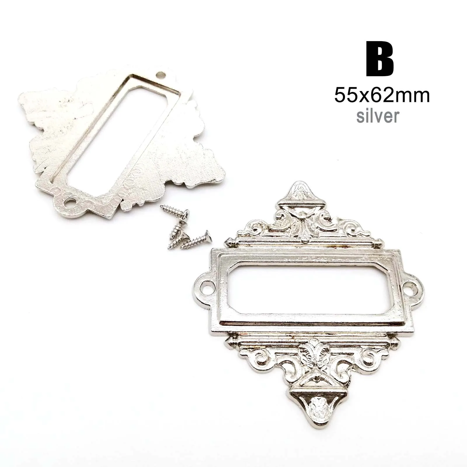 Set of 6 Vintage Carved Decorative Label Holders for Furniture and Cabinets