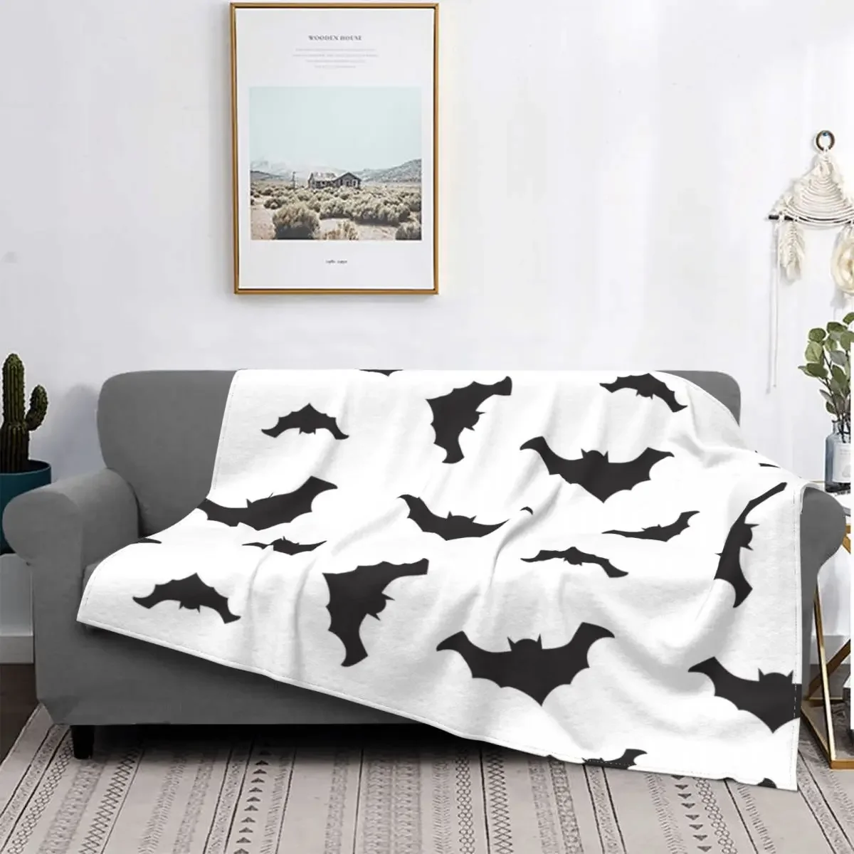 Bats Pattern Throw Blanket Halloween Goth Fleece Flannel Lightweight Blankets for Home Office Couch Bed Sofa Car All Season 6