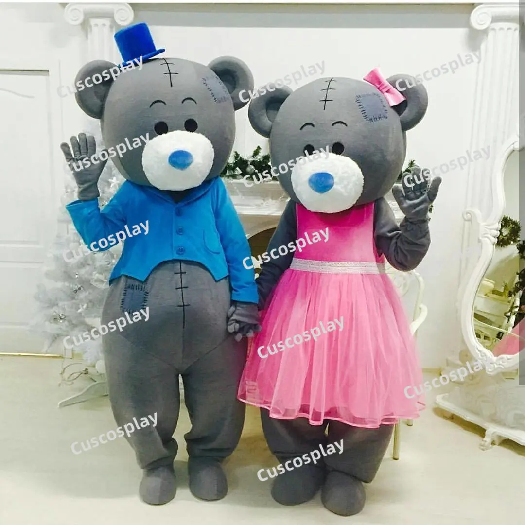 

Blue Pink Wedding Teddy Bear Mascot Costume Adult Cartoon Character Amusement Parkfunfair Animation Fancy Dress Halloween Party