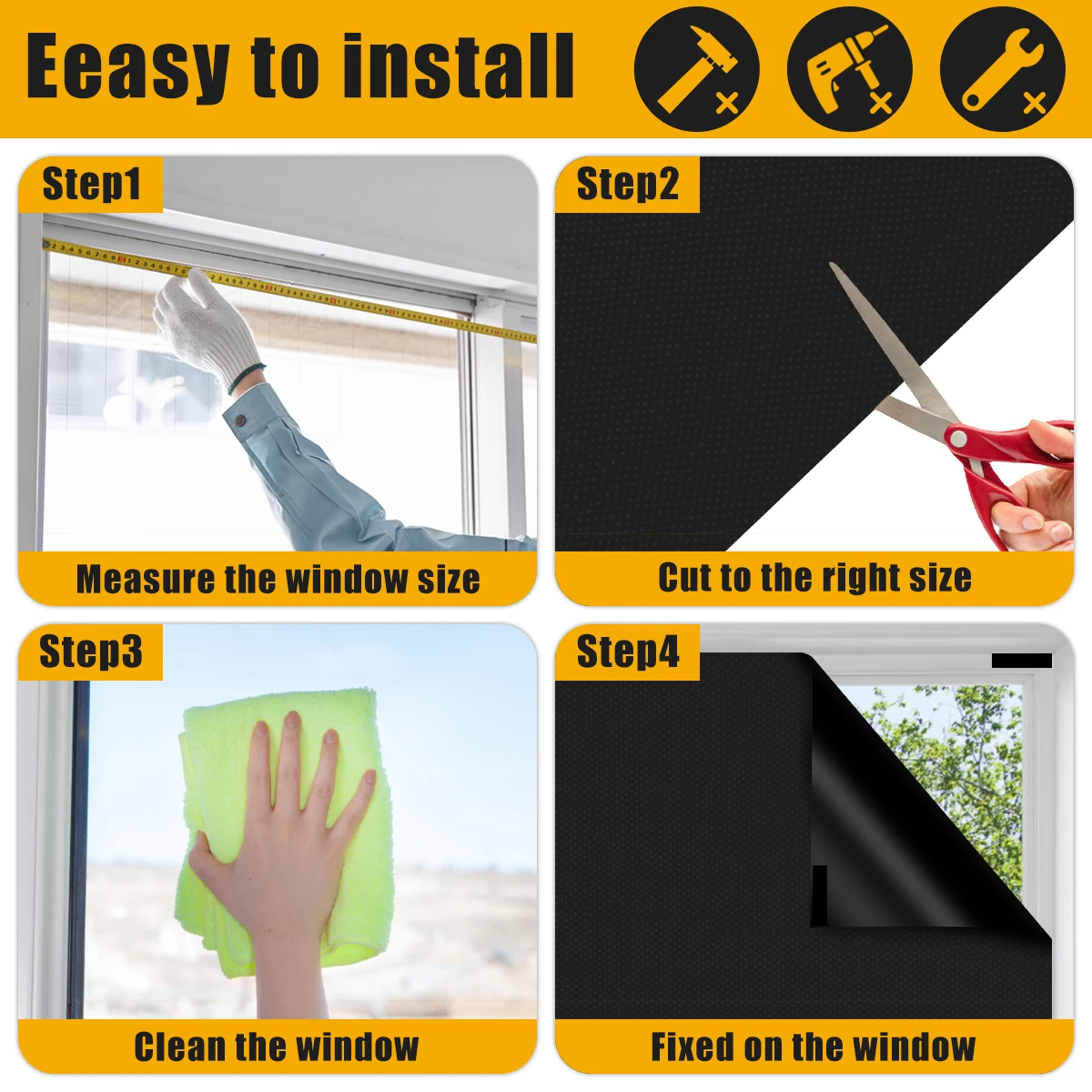 Portable Blackout Blind Black Oxford Cloth Light Blocking Curtain Self-Adhesive Privacy Protect Darkening Curtain for Travel