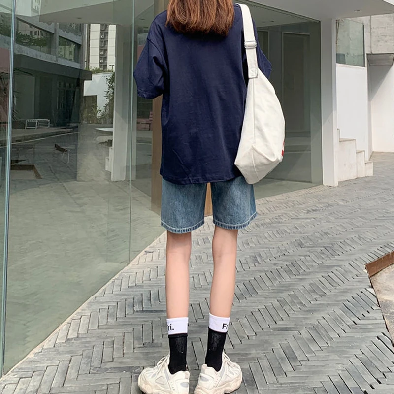 Denim Bermuda Shorts Woman Y2K Long Streetwear Biker Shorts Women High Waist Cute Summer Half Short Pants Ladies Ripped Jeans