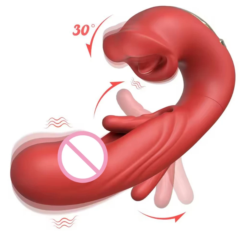 3 in 1 Tongue Licking Finger Flapping G Spot Dildo Vibrator Sex Toys for Women Clitoral Stimulation Massager Adults Masturbator