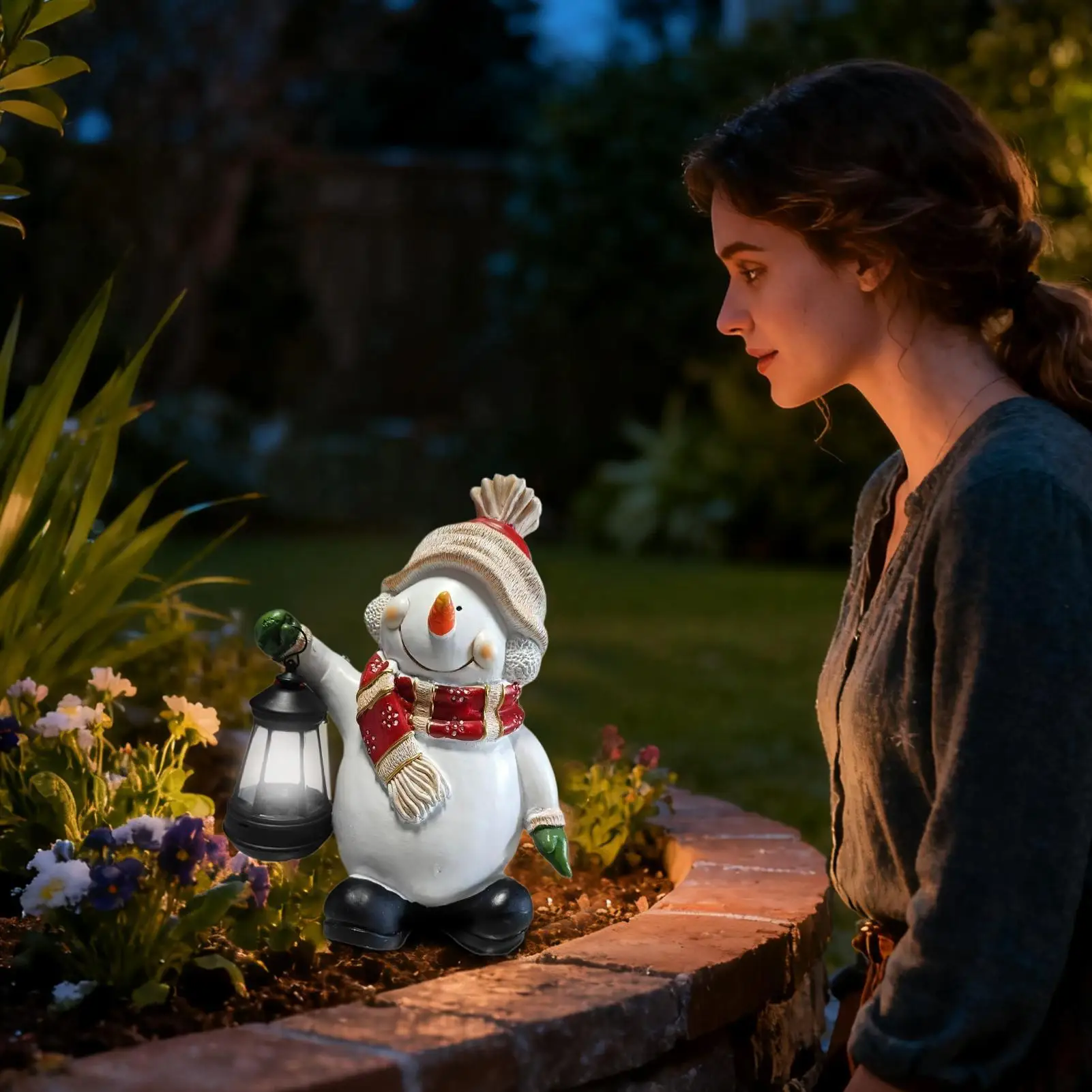 Snowman Decor Festive Resin Solar Light Holiday Garden Decor For Holiday Home Party Workplace Backyard Patio Festival Garden