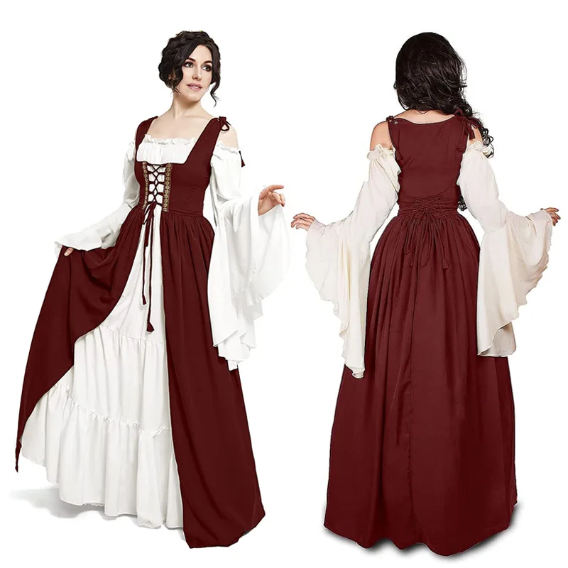 

Medieval Dress for Women Cosplay Halloween Costume Female Palace Carnival Party Princess Victoria Robe Tie Waist Dresses Disfraz