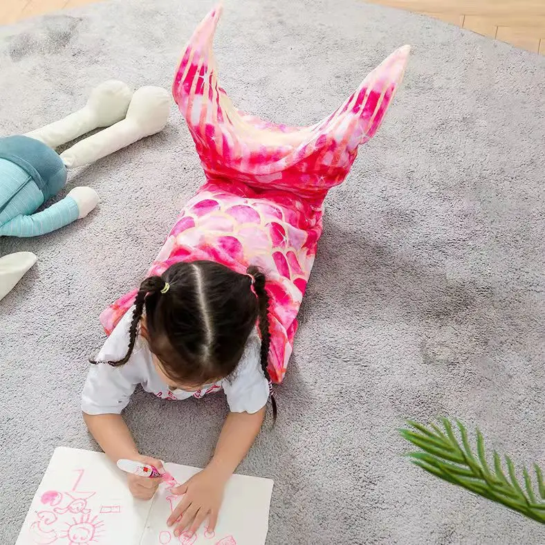 New Flannel Mermaid Blanket Sleeping Blanket Adult Children Universal Mermaid Tail Blanket Children Sleeping Bag Shooting Props 5