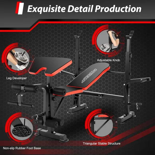 6 in 1 660lbs Weight Bench Set with Bench Press Set with Barbell Rack，Adjustable Incline Strength Training Workout Bench 4