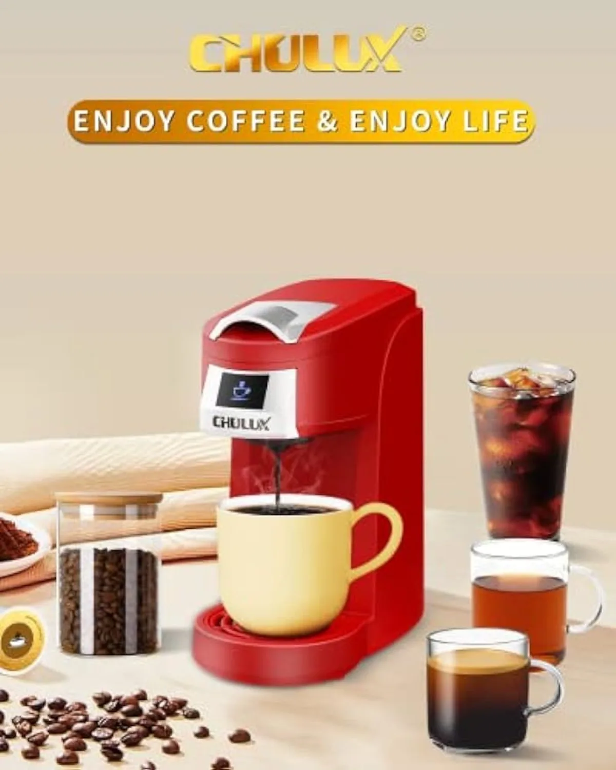 Single Serve Coffee Maker, Red Single Cup Coffee Machine for K Cup & Ground Coffee, 5 to 12oz Brew Sizes in Mins | USA | NEW 2