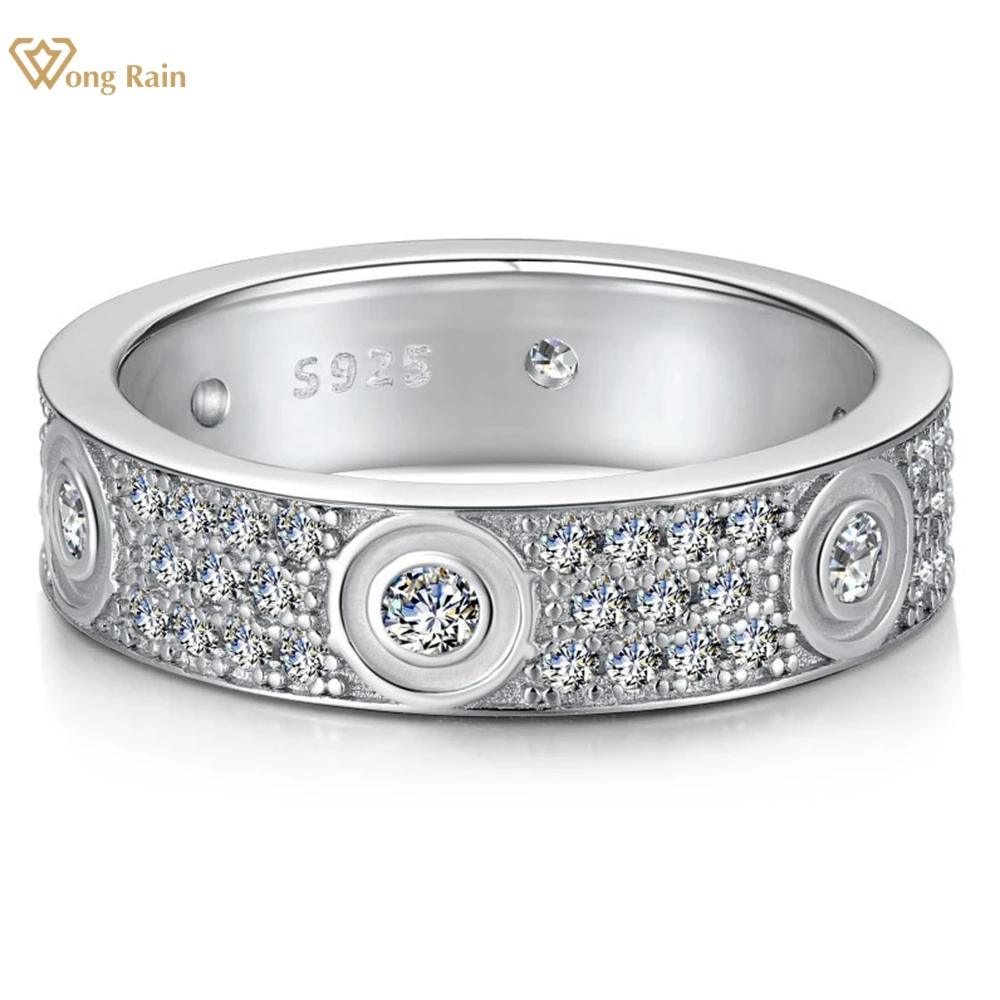 

Wong Rain 100% 925 Sterling Silver Round Cut Lab Sapphire Gemstone Wedding Band Fine Jewelry Row Ring for Women Men Wholesale