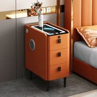Tables de chevet intelligentes à 3 niveaux, armoire de chevet étroite en bois massif, rangement de luxe pour chambre à coucher, Table d'appoint minimaliste avec Station de recharge 6