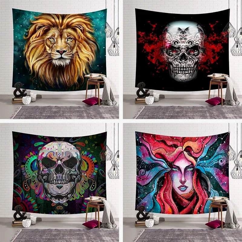 

Skull Red Flower Wall Tapestry Lion Skull Wall Hanging Animal Meditation Psychedelic College Luxury Tapestry Sofa Bed Witchcraft