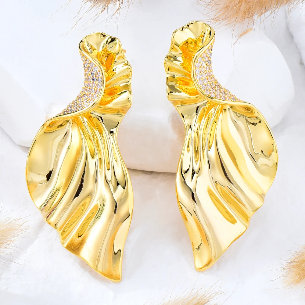 

Kellybola New DIY Vintage Gold Earrings For Women Bridal Wedding Girl Daily Surper Jewelry High Quality Scalloped Ginkgo Biloba