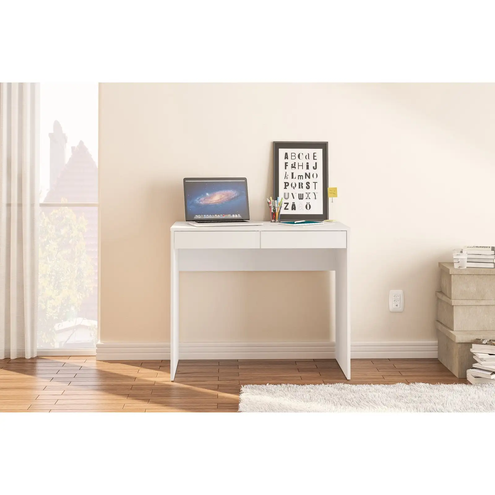 

Polifurniture Tijuca 35.5 in. Writing Desk with 2 Drawers, White