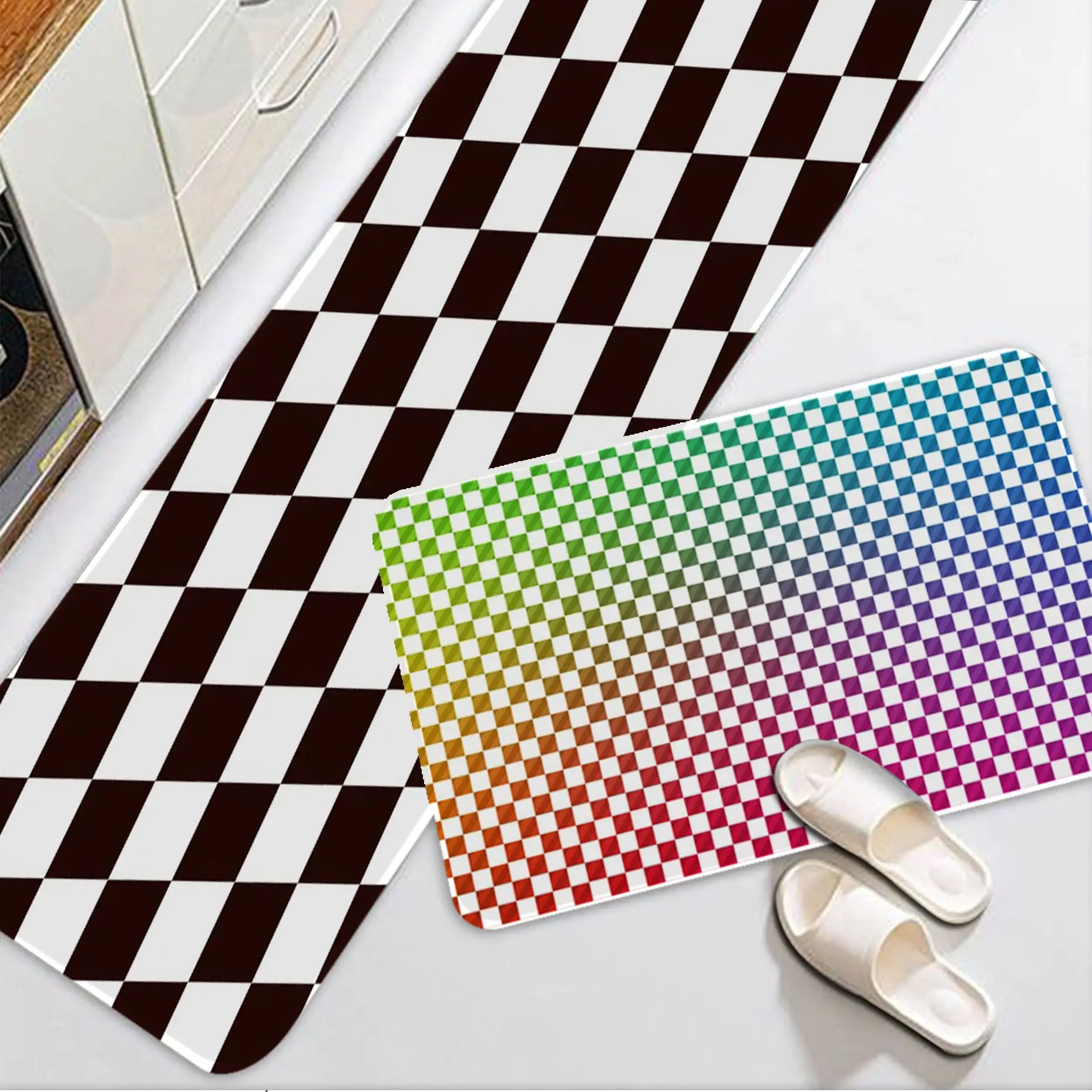 

Checkerboard Floor Mat Door Mat Washable Non-Slip Living Room Sofa Chairs Area Mat Kitchen Doormat Area Rug