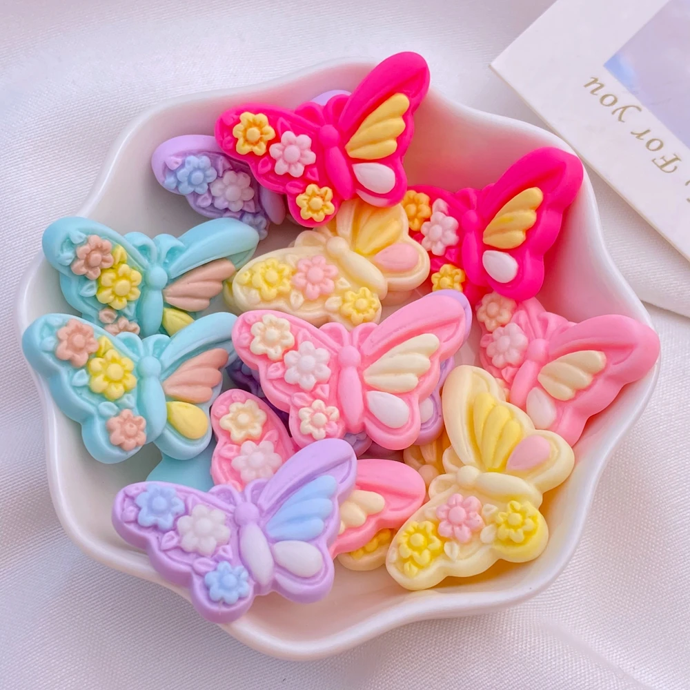 10Pcs New Cute Resin 17*27mm Cartoon Butterfly Series Flat Back Manicure Parts Embellishments For Hair Bows Accessories
