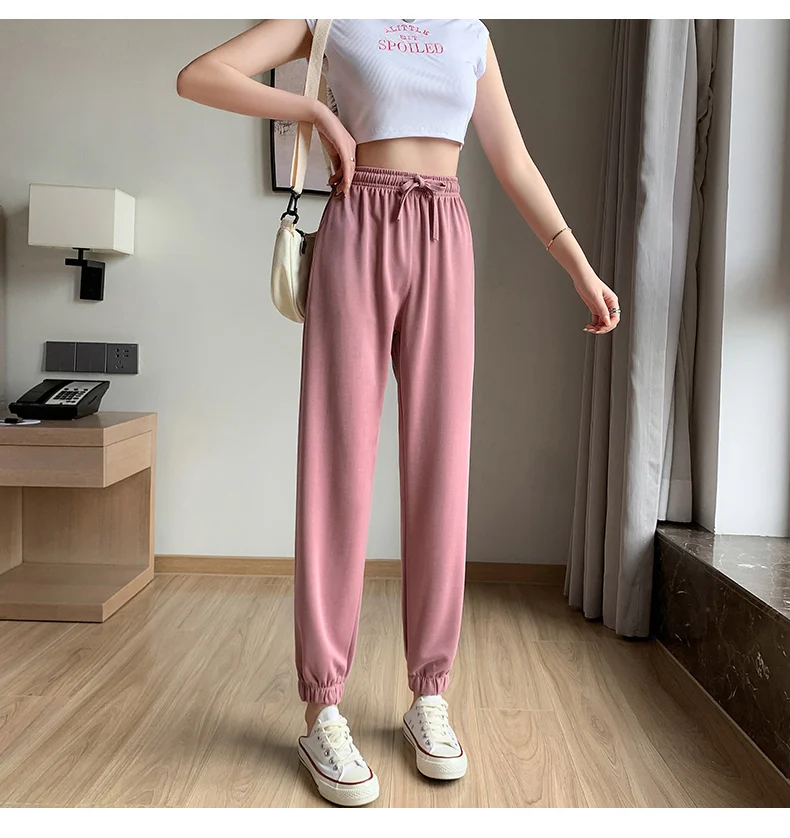 Summer Women's Pants Ice Silk Oversize Cargo Sweatpants Traf Harajuku Korean Fashion Y2k Streetwear Pants Aesthetic PELEDRESS