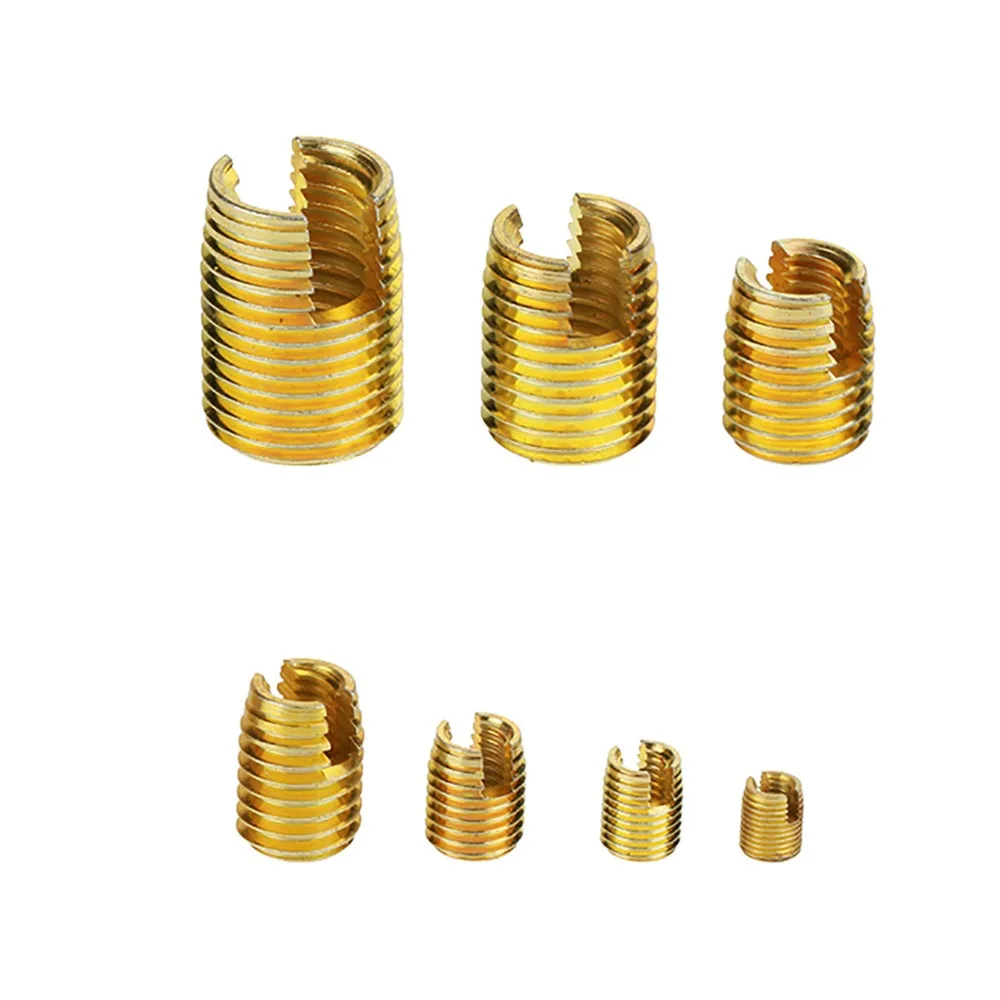 50pcs Brass Self Tapping Inserts M3-M12 Gold Threaded Inserts Kit Storage Case Carbon Steel Brass Slotted Thread Inserts