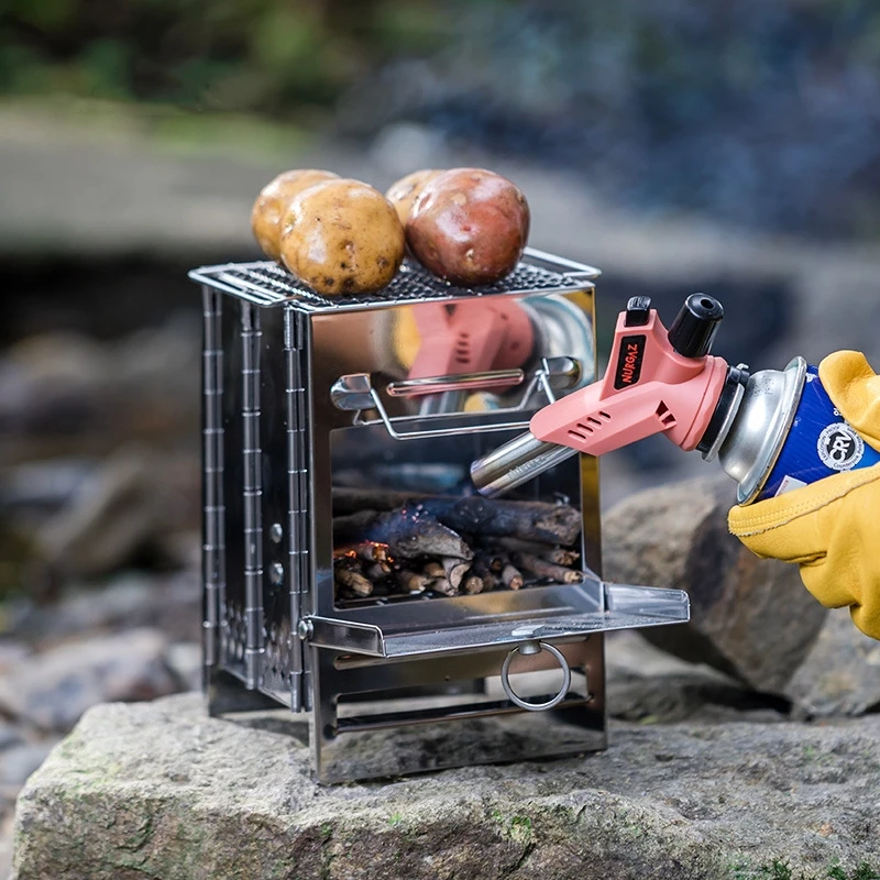 Estufa de leña cuadrada de acero inoxidable, parrilla plegable, Mini estufa de carbón de viaje al aire libre, portátil, MiniCamping, barbacoa, Picnic, estufa