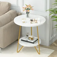 Tribesigns Table d'appoint ronde en faux marbre à 2 niveaux avec étagères Petite table d'appoint basse pour salon, blanc et or 1