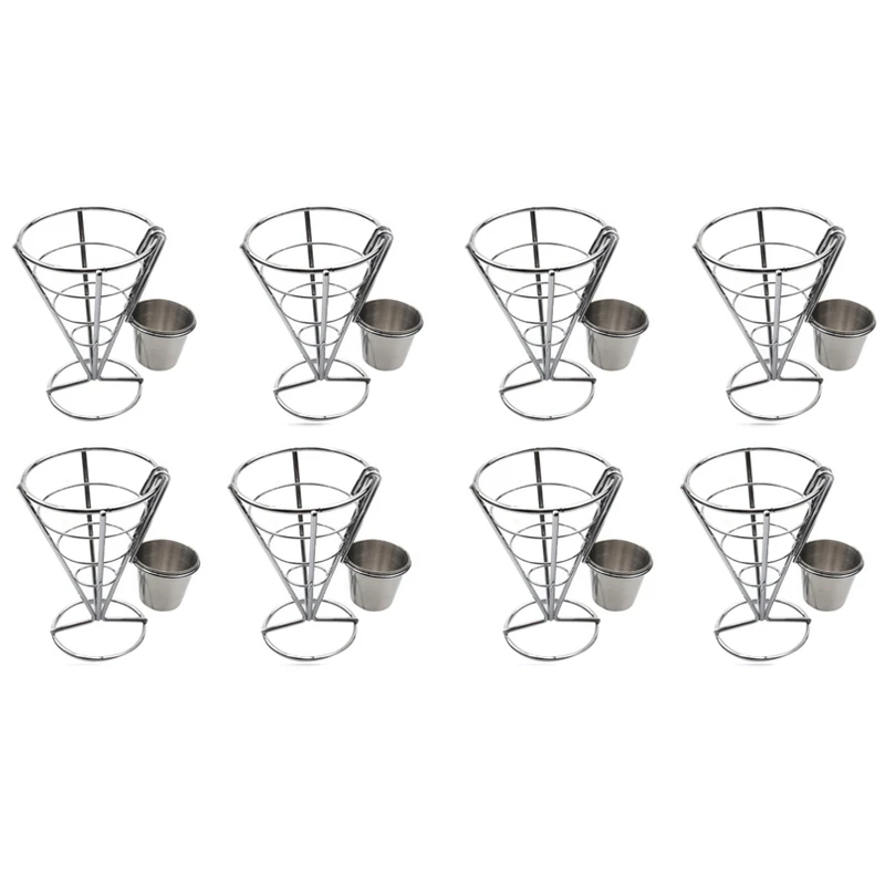 

8 Pcs French Fries Stand Cone Basket Fry Holder With Dip Dishe Cone Snack Fried Chicken Display Rack Food Shelves Bowl