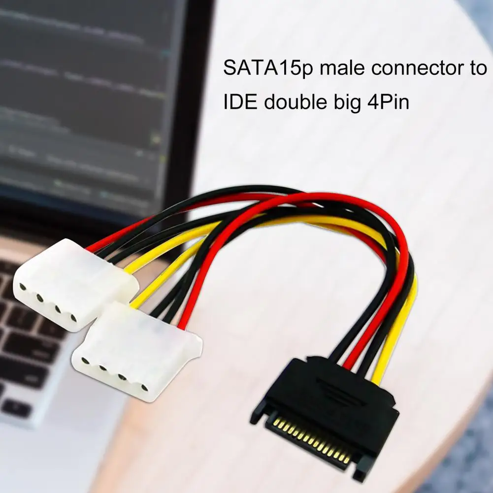 20cm Power Extension Cable SATA 15pin Male to Molex IDE Dual Big 4pin Female Cable Adapter for HDD Hard Drive 4pin ide molex to 3 ata sata power splitter extension cable connectors