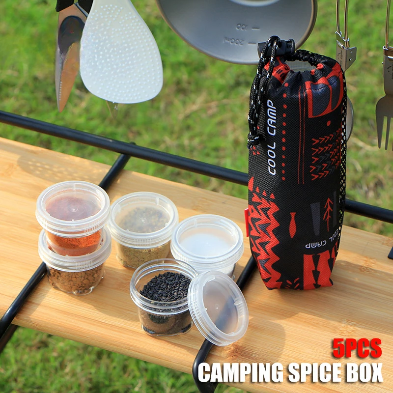 

5pcs Transparent Seasoning Box Portable Spice Jars Set Spice Pots Storage Container Camping Spice Storage Box With Bag