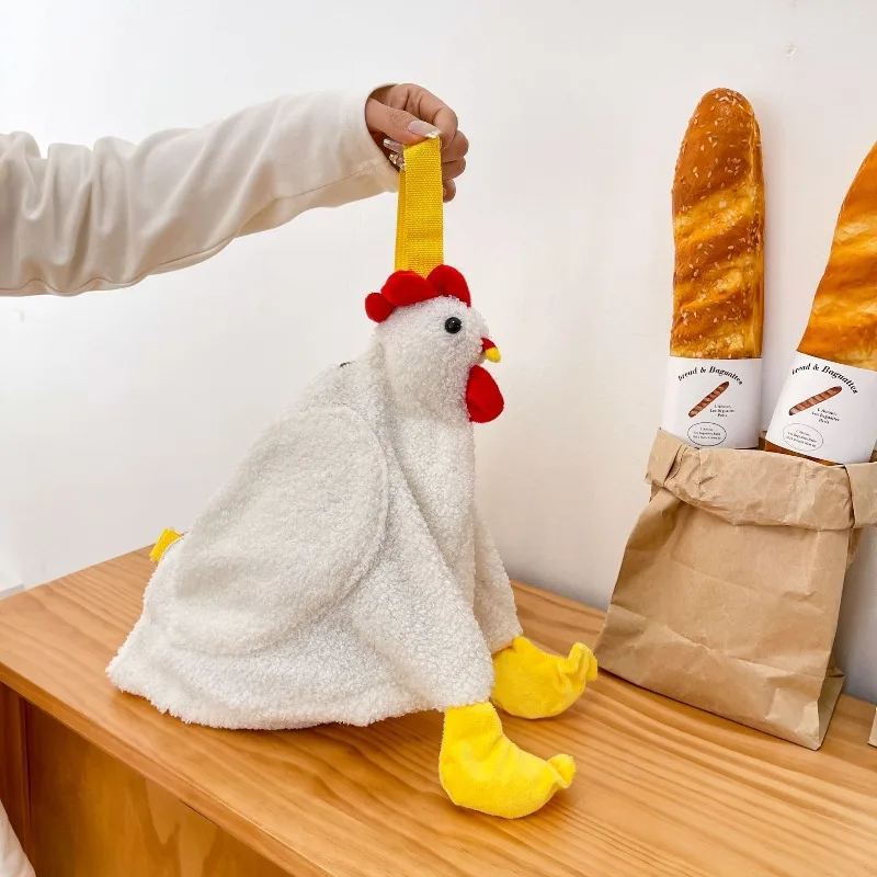 Chickens Shape Pellet Fiber Crossbody Bags for Woman Short Plush Funny Cartoon Handbag Shoulder Bag, Teen Youth Children Gits