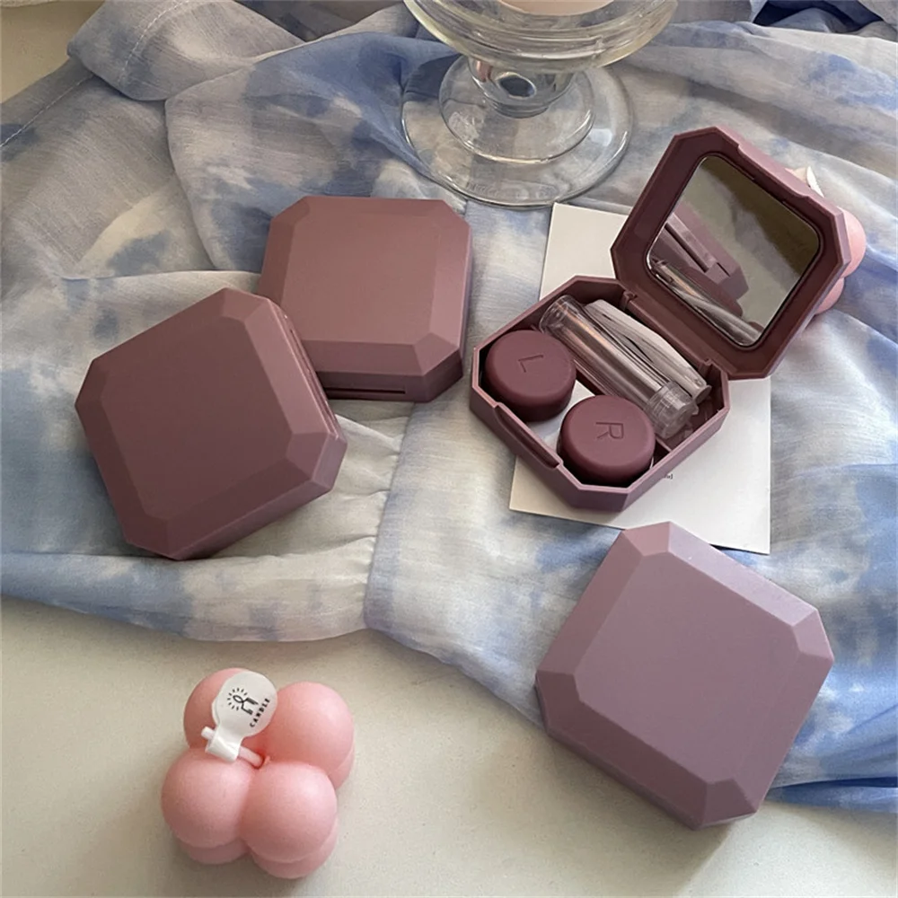Portable Solid Color Contact Lenses Box Candy Color Cute Contact Lens Case with Tweezer Suction Stick Set for Travel Kit Holder