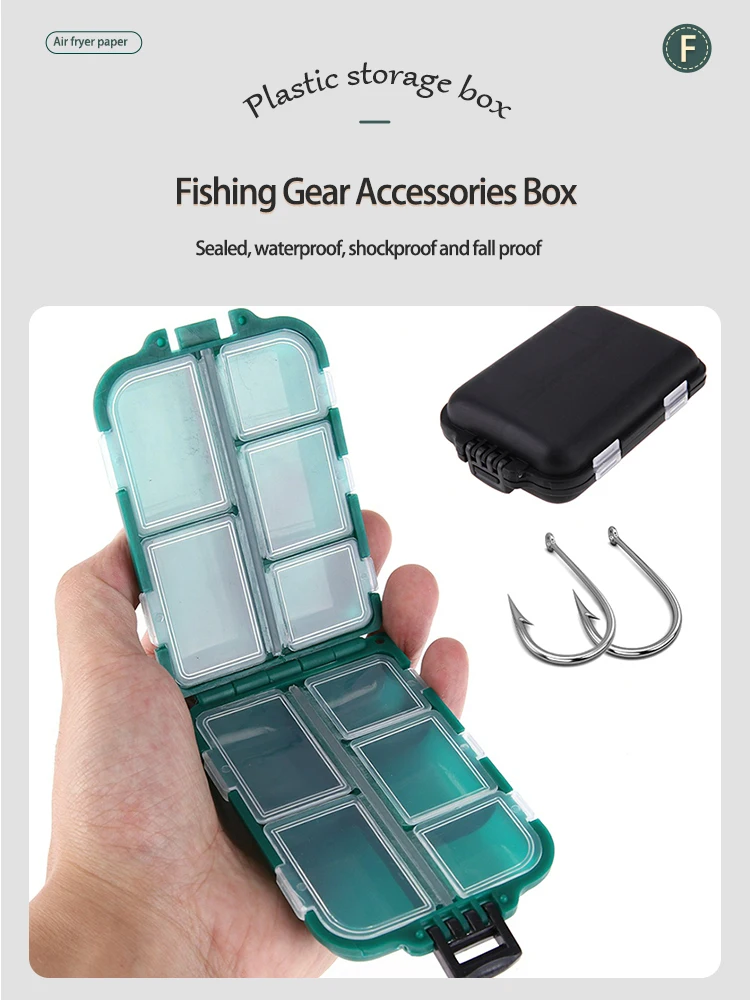 Description Picture 5 of itemFishing Tackle Box 10 Compartment Lure Hook Storage Case Double Sided Fishing Tool Organizer Multifunctional Bait Container