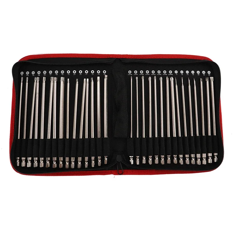 

30Pcs/set Extra Long 100/150MM S2 Steel Magnetic Screwdriver Bits Set 1/4 Inch Hex Shank Power Tools Slotted Cross Square
