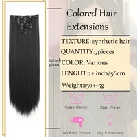 Extension de Cheveux Synthétiques Longs et Lisses à Clips, Postiches Noires et Brunes pour Femmes, 22 Pouces, 16 Clips, 7 Pièces/Ensemble 3