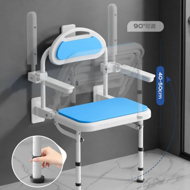 Elderly Bath Chairs, Both Legs Folding Chair for Disabled, Wall Mounted Accessible Bathroom Chairs , Senior Safety Shower Seat 2