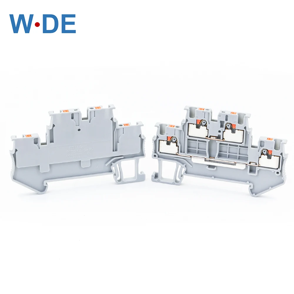 10pcs Din Rail Terminal Block PTTB-1.5 Electrical Connector 1.5mm Double Layer Spring Wiring Connection Wire Conductor PTTB1.5