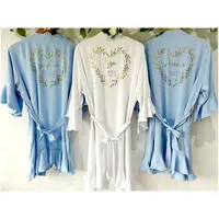 Personalised Ruffle Bridal Party Robes Satin Silk Wedding Gown Sky Blue Bridesmaid Robes Birth Flower Bachelorette Party Kimonos - Image 2