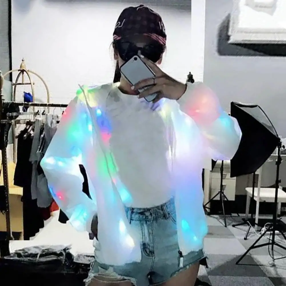 

Light-up Party Jacket Led Light Emitting Hooded Jacket for Fall Winter Glow Colorful Long Sleeve Coat with Pockets for Club