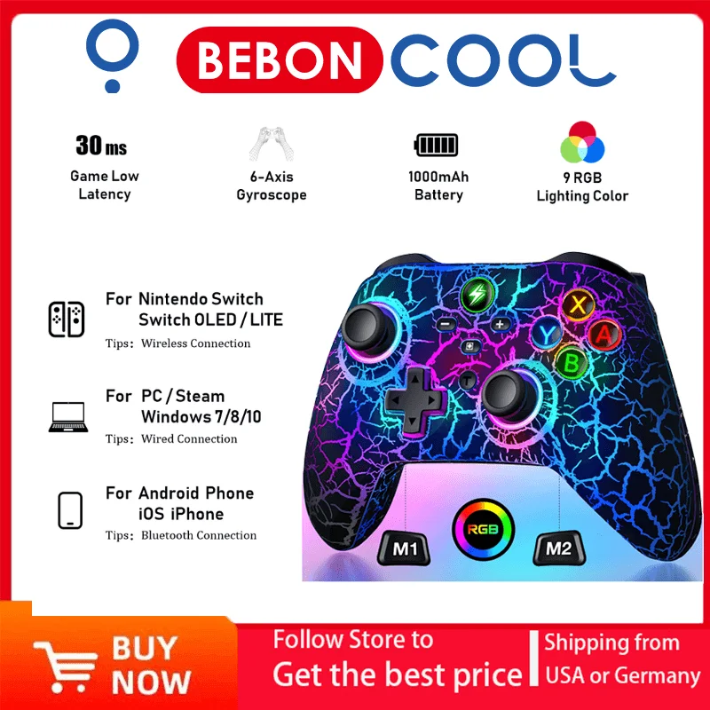 Manette Switch Sans Fil RGB – LED, Vibration, Compatible Switch / PC (neuf, Sous Emballage)