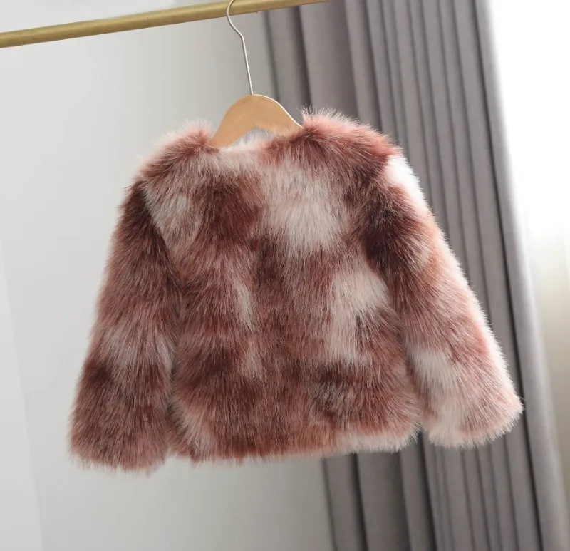 Winter Patchwork Fur Coat for Girls Short Round Neck - Uniqwear