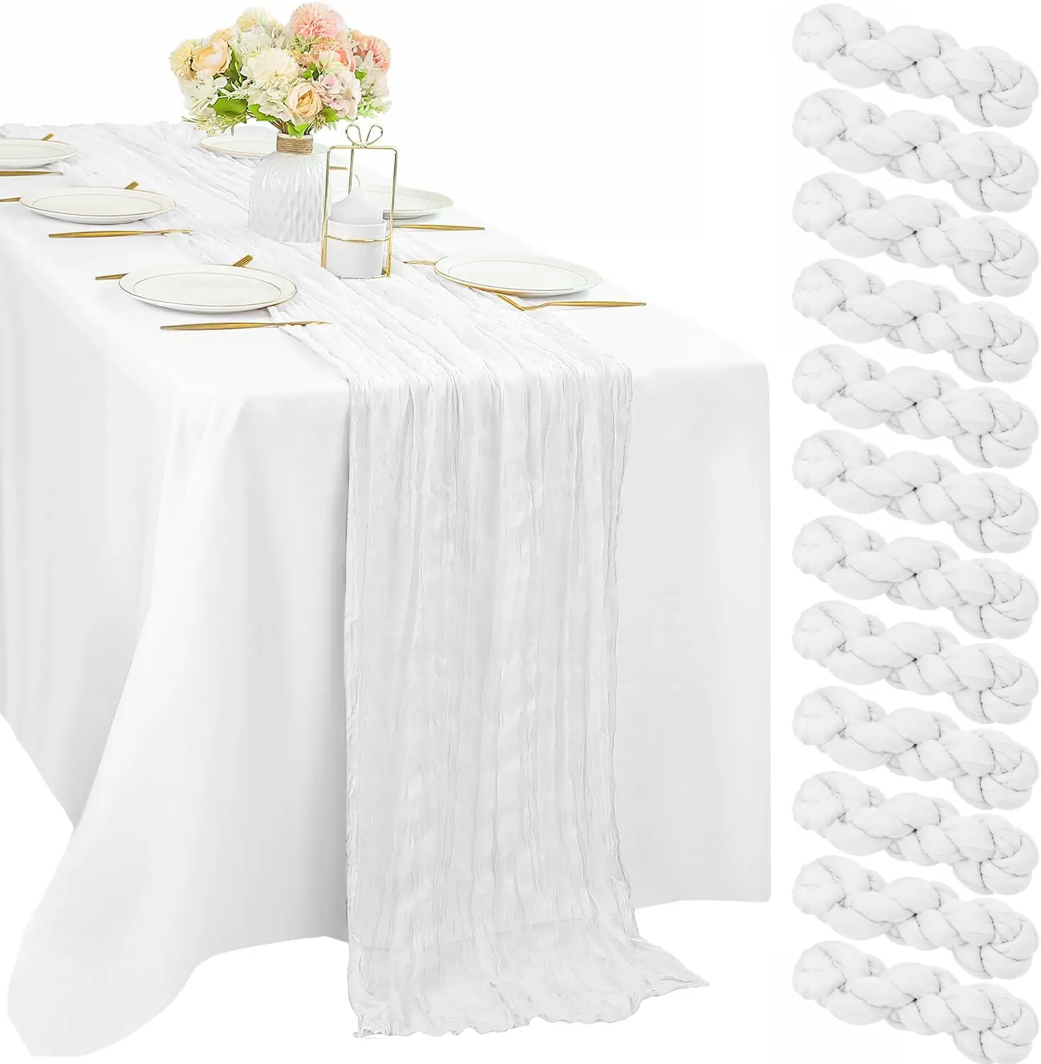 12 Stück salbeigrüner Käsetuch-Tischläufer, 35 x 120 Zoll, Boho-Gaze-Tischläufer, rustikaler, transparenter Läufer für Hochzeit, Geburtstag, Party