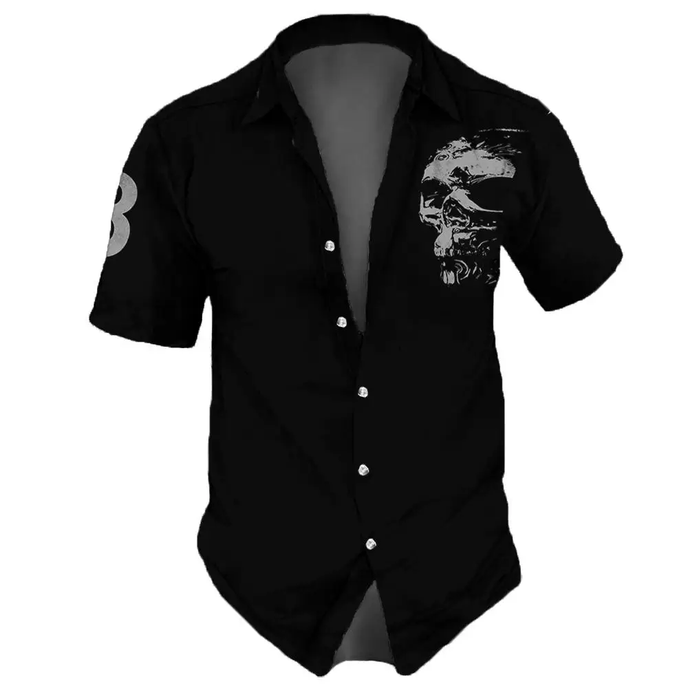 2023 Skull  Men's Shirts Lapel Streetwear Vintage Shirt For Men Street Hip Hop Short Sleeve Top Party Summer Men Hawaiian Shirts 3