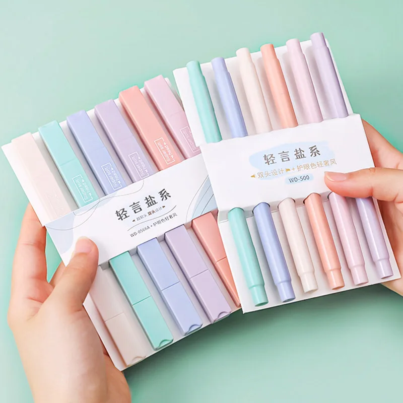 6pcs/set Double Tip Highlighter Pens Macaron Color Manga Markers Midliner  Pastel highlighters Kawaii Japanese Stationery 