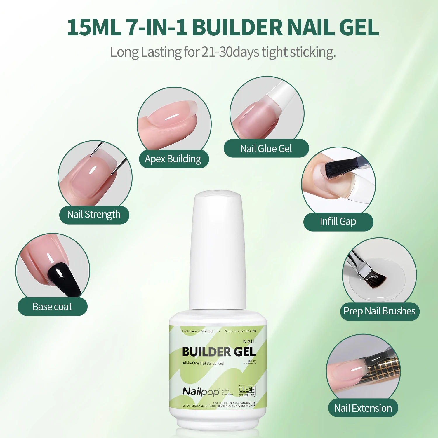 Nailpop Builder Gel: Multi-Use Strengthening & Extension Nail Kit (15ml)