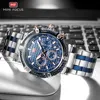 MINI FOCUS Analog Quartz Dress Watch Men Silver Blue Stainless Steel Band Chronograph Luminous Wristwatch with Date 24-hour 0470 2