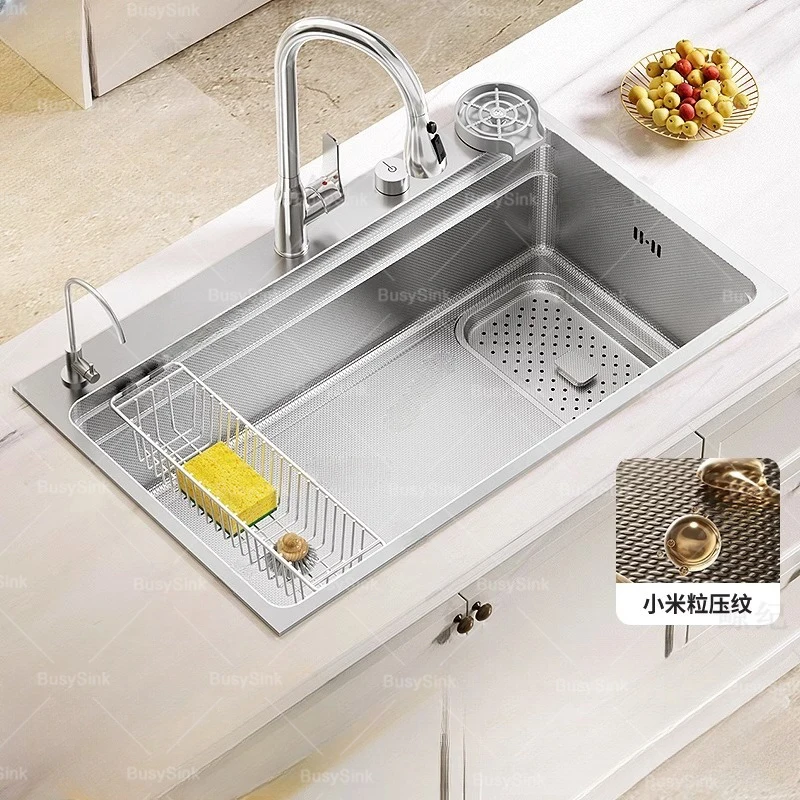 Kitchen Accessories Kitchen Sink Drop In 304 Stainless Steel Embossed Large Single Slot Silver Multifunctional Undermount Basin