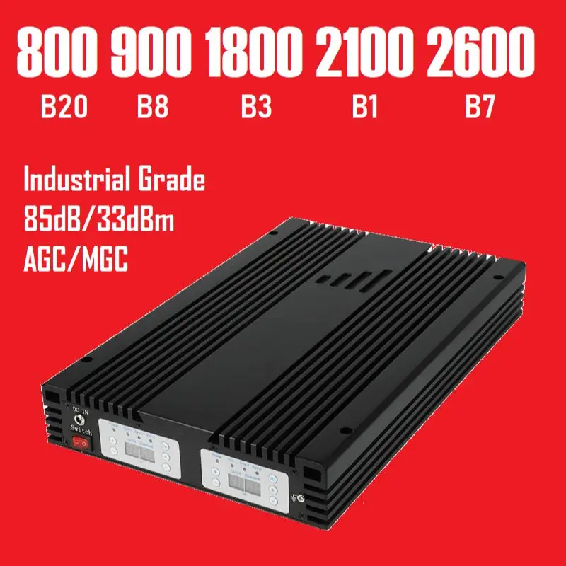 800 900 1800 2100 2600 MHz 80 85 dB High Power 5 Bands Cellular Amplifier Booster Repeater